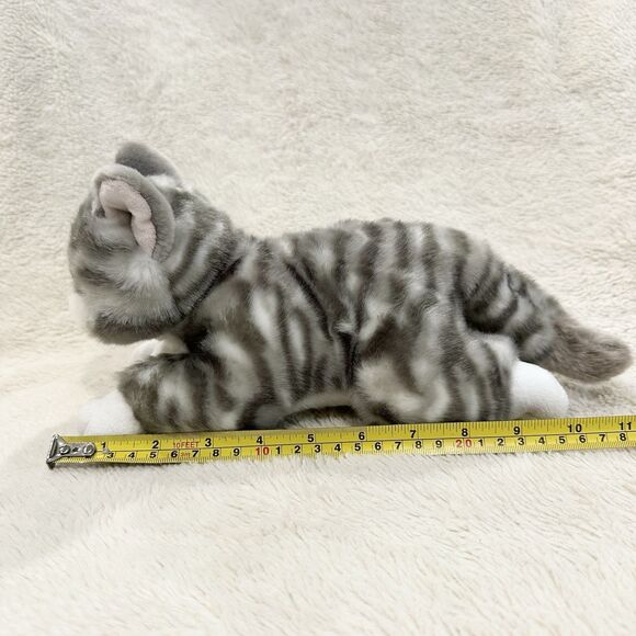 Tiger Hart Tale Toys Grey Tabby Kitten Cat Laying Striped 10” Realistic Plush - Picture 7 of 7